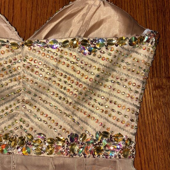 SHERRI HILL Gold Beaded High-Low Formal Gown – Size 12 - Picture 9 of 9